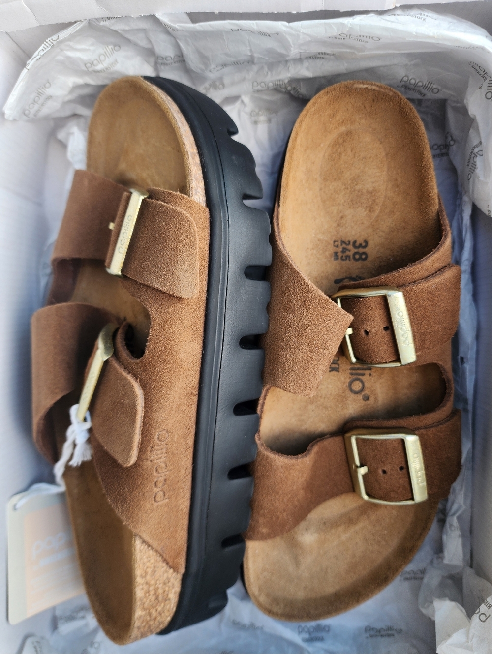 Birkenstock Arizona Chunky Platform Papillio Sandals in Dark Tea/Black size 38N - Picture 3 of 6